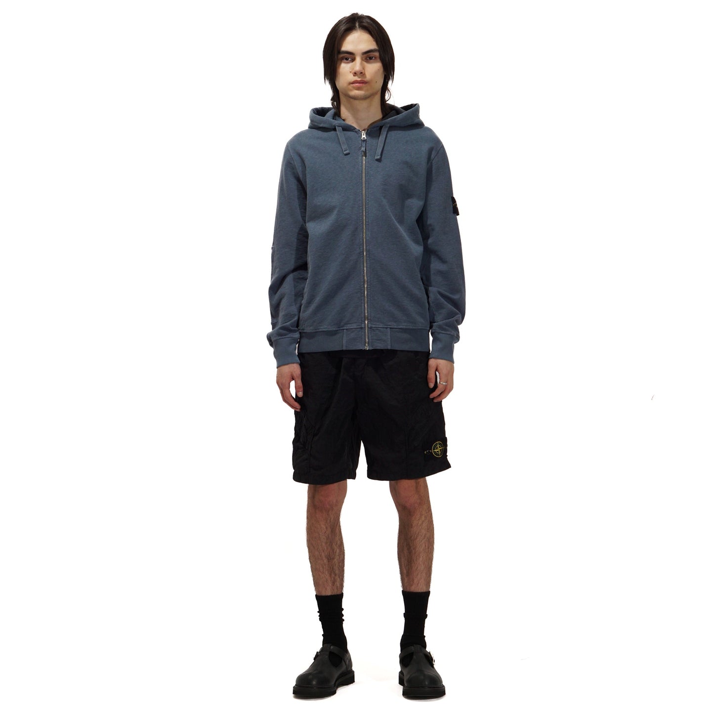 ‘OLD’ TREATMENT HOODED FULL ZIPPER SWEATSHIRT "DARK BLUE" - PLG